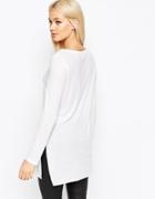 Asos Longline Top With Side Splits And Long Sleeves - White