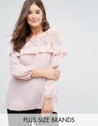 Koko Lace And Ruffle Detail Crepe Blouse - Pink