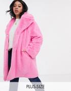Daisy Street Plus Oversized Coat In Faux Fur-pink