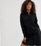 Asos Design Tall Cotton Mini Shirt Dress-black