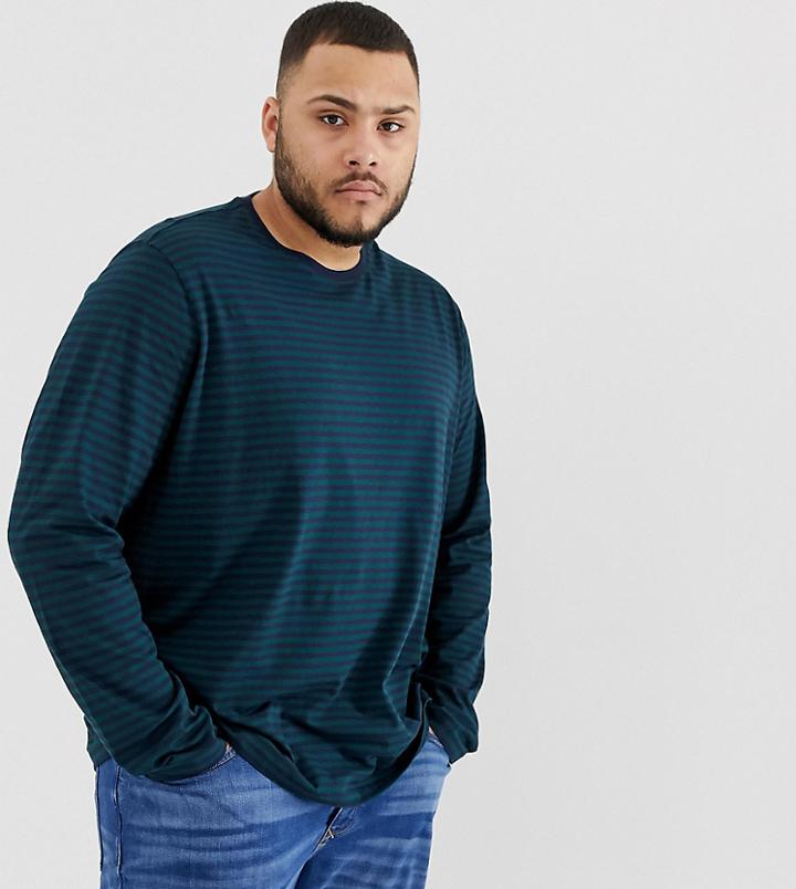 New Look Plus Long Sleeve Stripe T-shirt In Green - Green
