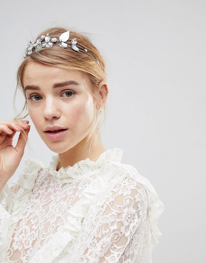 Asos Filigree Leaf And Floral Metal Headband - Silver