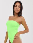 Asos Design Bandeau Swimsuit In Neon Green - Green