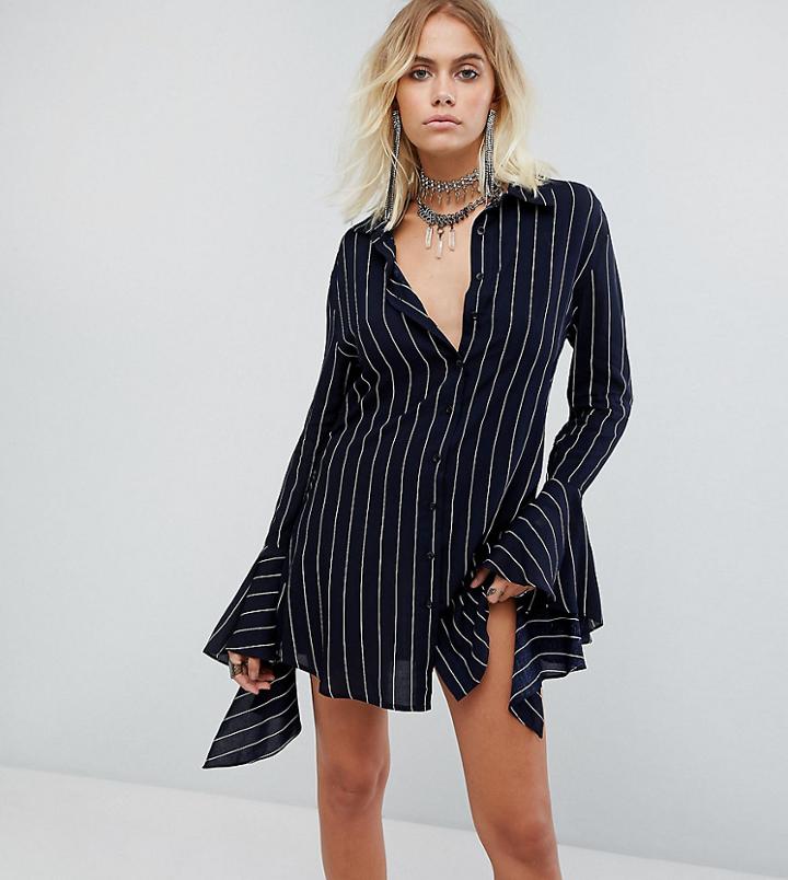 Sacred Hawk Pinstripe Shirt Dress With Handkerchief Cuffs - Navy