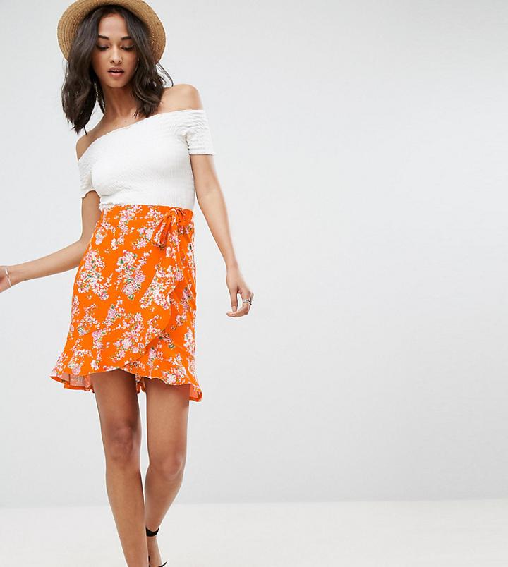Asos Tall Wrap Mini Skirt With Tie Waist In Ditsy Print - Multi