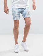 Liquor & Poker Relaxed Denim Short Rips Light Wash - Blue