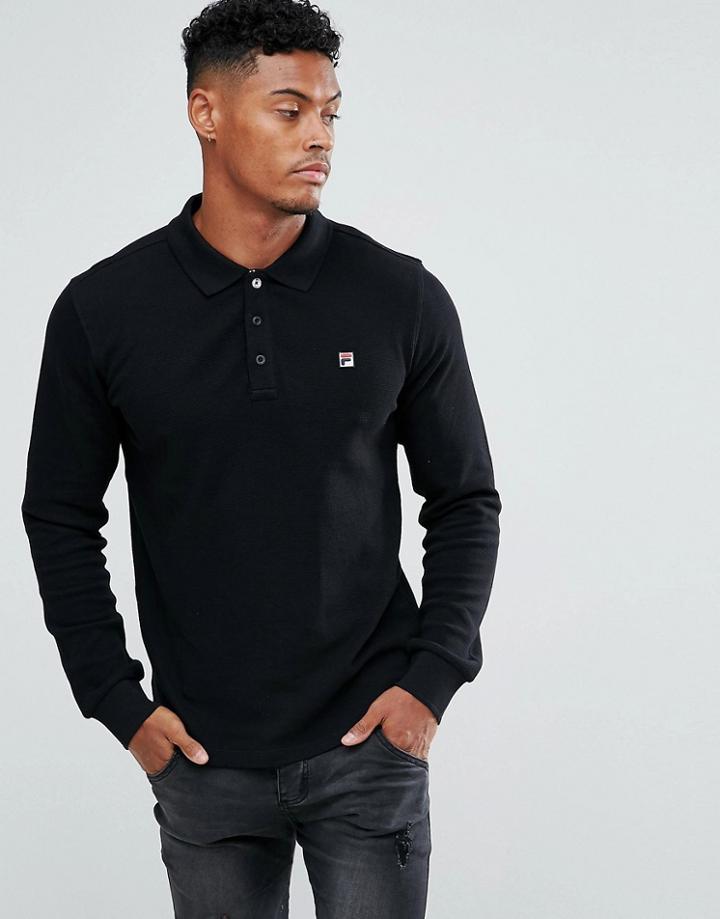 Fila Vintage Long Sleeve Polo Shirt In Black - Black