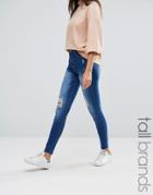 Missguided Tall Sinner Highwaisted Distressed Skinny Jean - Blue