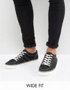 Asos Wide Fit Lace Up Skater Sneakers In Black Canvas - Black