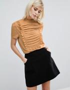 Fashion Union High Neck Top With Frill Bib Detail - Yellow