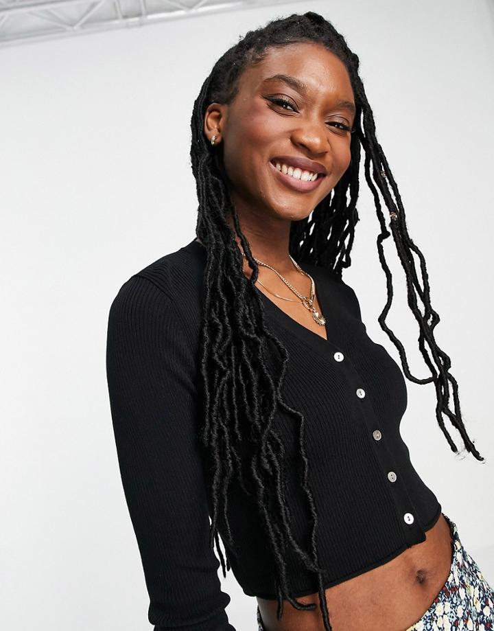 Urban Revivo Ribbed Cardigan In Black