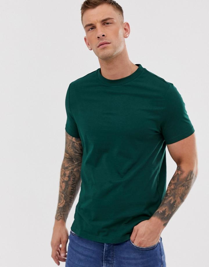 Asos Design Organic T-shirt With Crew Neck In Off Khaki - Green