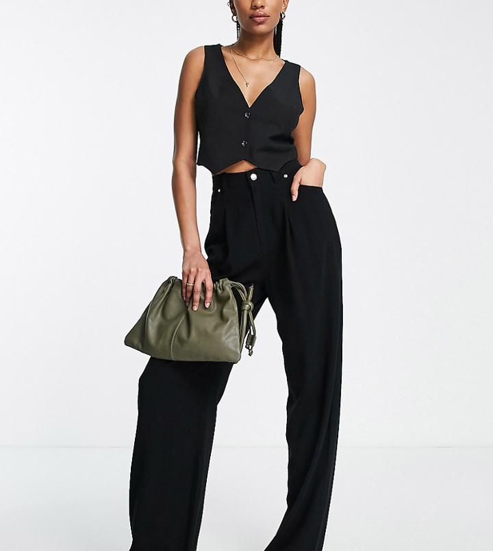 Asos Design Tall Wide Leg Linen Pants In Black