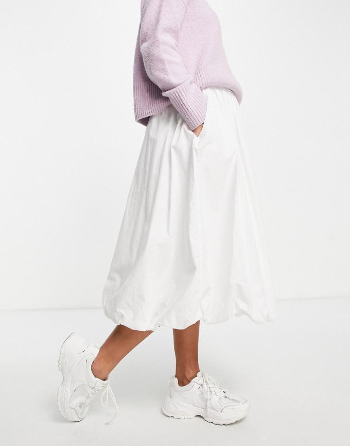 Asos Design Cotton Puffball Midi Skirt In White