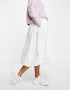 Asos Design Cotton Puffball Midi Skirt In White
