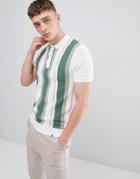 Pretty Green Knitted Stripe Polo Shirt In White - White