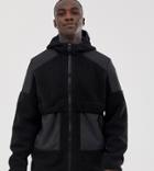 Asos Design Tall Zip Through Borg Jacket With Hood-black