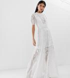 Amelia Rose Tall Embroidered Lace Front Maxi Dress With Panel Inserts In White - White
