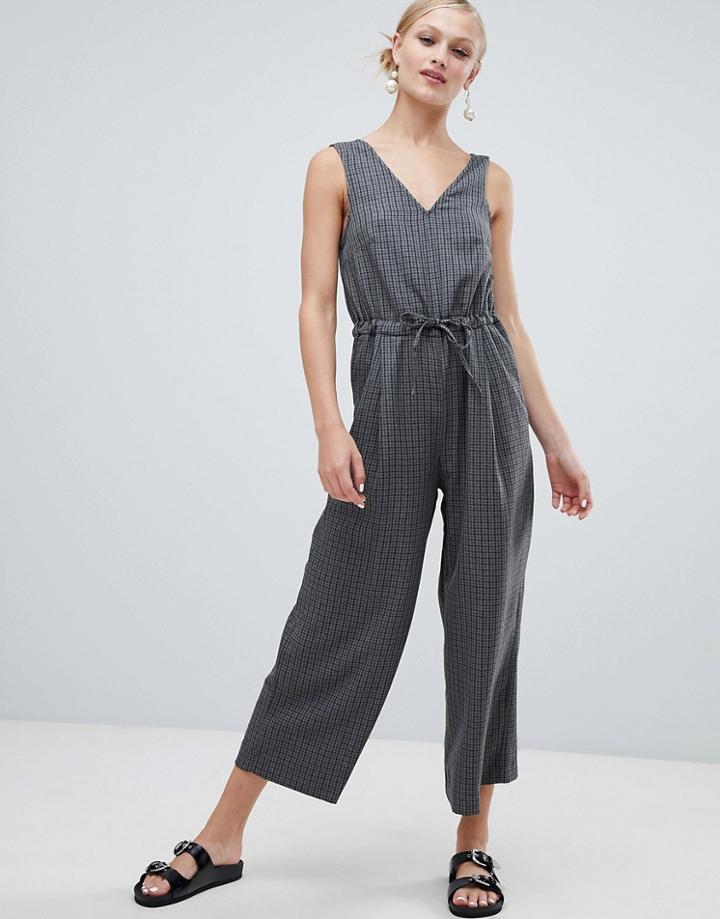 Monki Check Jumpsuit - Gray