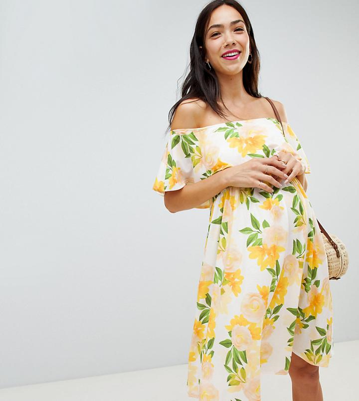 Bluebelle Maternity Printed Bardot Dress-multi
