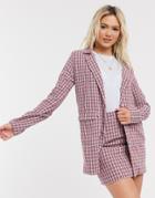 Heartbreak Longline Blazer In Red And Blue Check-multi