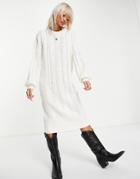 Noisy May Cable Knit Sweater Midi Dress In Cream-brown