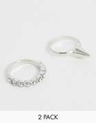 Asos Design Pack Of 2 Pinky Rings With Spike In Silver Tone - Silver