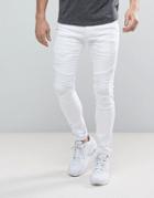 Soul Star Skinny Rip And Repair Biker Jeans - White