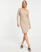 Lipsy Button Through Dress In Camel-neutral