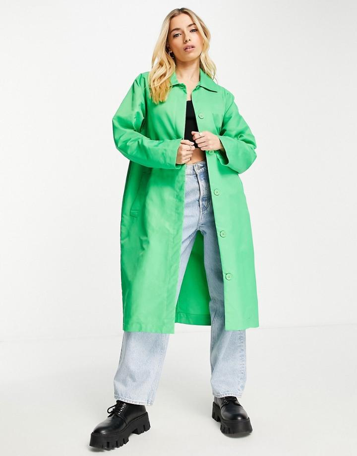 Monki Collared Coat In Bright Green - Mgreen