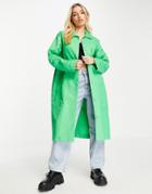 Monki Collared Coat In Bright Green - Mgreen