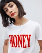 Pieces Honey Slogan T-shirt - White