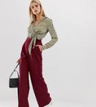 Asos Design Tall Wide Leg Pants With Pleat Detail - Red