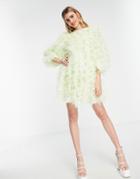 Asos Edition Multi Textured Mesh Mini Dress In Lemon-yellow