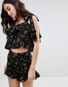 Fashion Union Cami Top In Floral Co-ord - Black