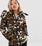 Asos 4505 Petite Ski Mix And Match Jacket With Belt And Padded Panel Detail In Leopard Print-multi