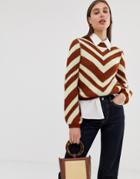 Asos Design Chevron Sweater With Balloon Sleeve-multi