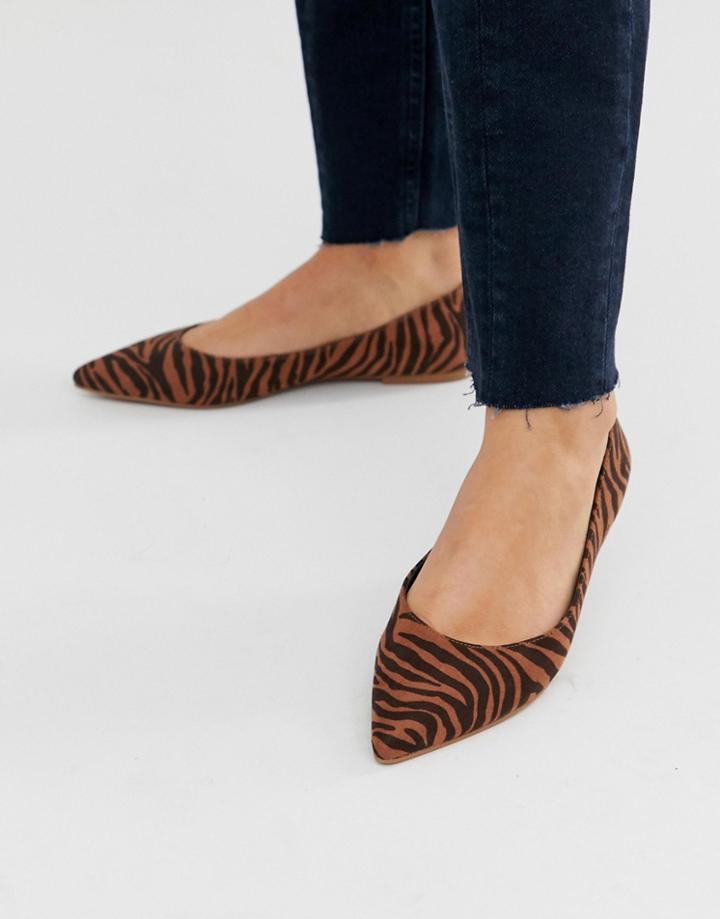 Asos Design Latch Pointed Ballet Flats In Tiger - Multi