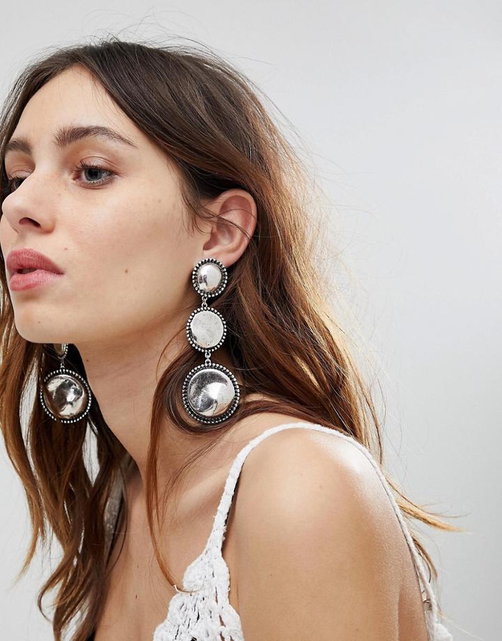 Asos Engraved Disc Drop Earrings - Silver
