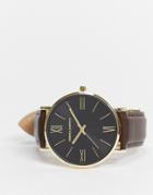 Asos Design Classic Watch With Gold Highlights And Leather Strap In Brown