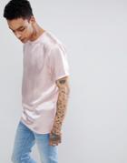 Asos Design Relaxed Longline T-shirt In Satin In Pink - Pink