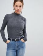 Pieces Amy Turtleneck Long Sleeved Top - Gray