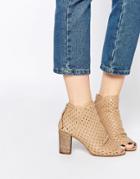Dune Johah Perforated Leather Peep Toe Shoe Boots - Nude
