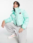 Tommy Jeans Removeable Sleeve Crop Puffer Jacket In Green