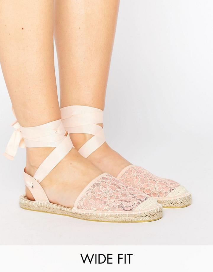 Asos Juba Wide Fit Tie Leg Lace Espadrilles - Beige