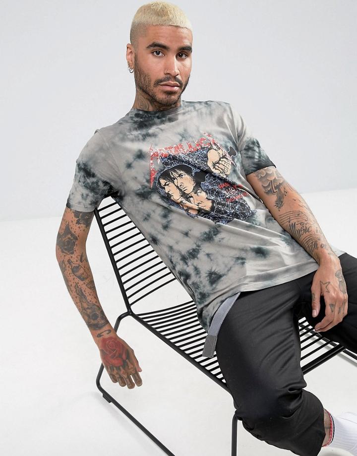Asos Metallica Band T-shirt With Tie Dye And Hammer Print - Gray