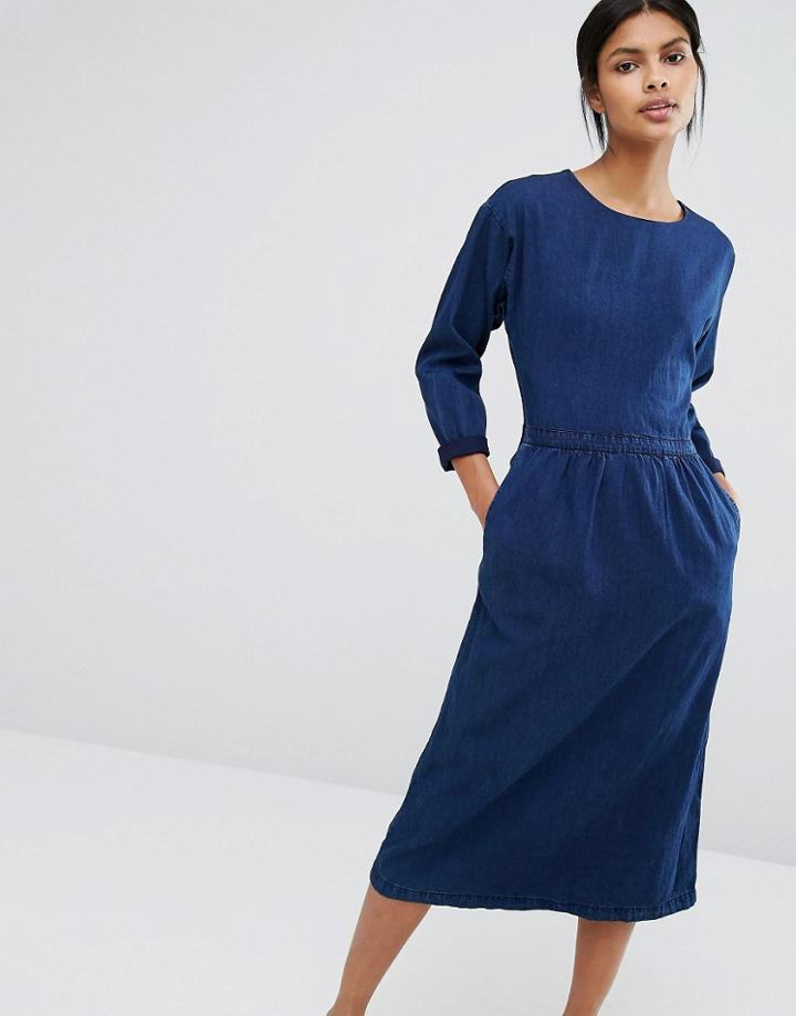 Warehouse Zip Back Midi Dress - Navy