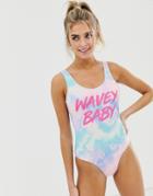 Brave Soul Tie Dye Scoop Back Swimsuit - Multi