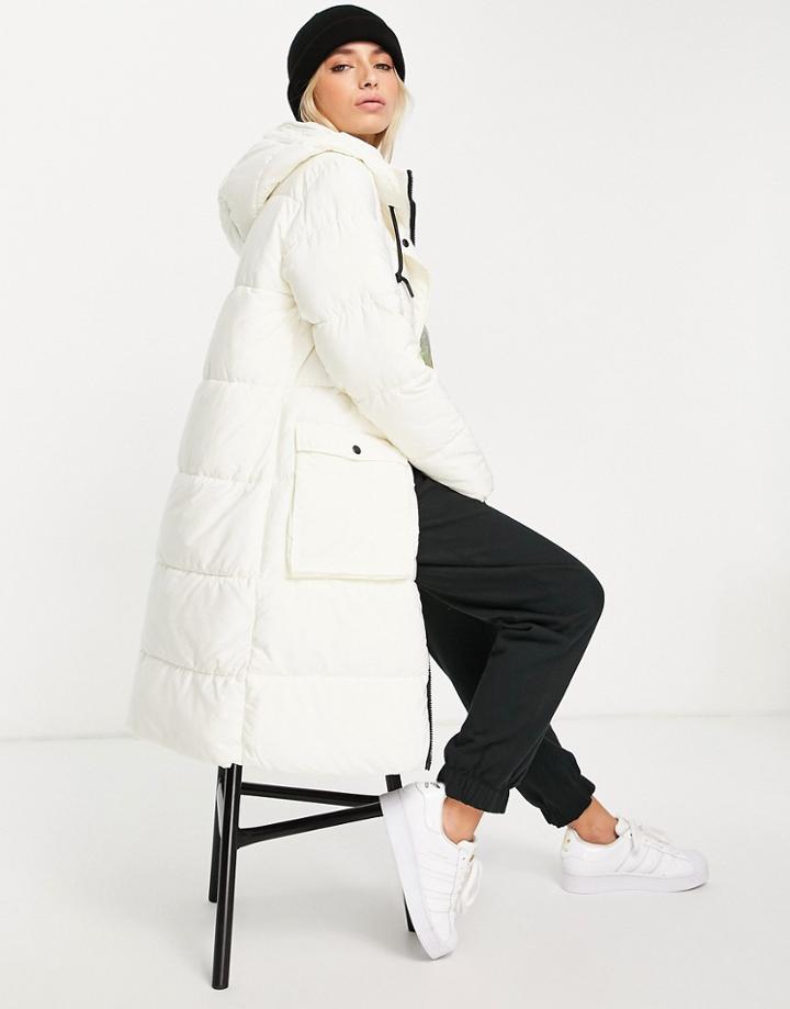 Jdy Padded Longline Coat With Hood In White