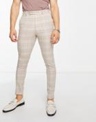 Asos Design Super Skinny Smart Pants With Purple Highlight Plaid-neutral